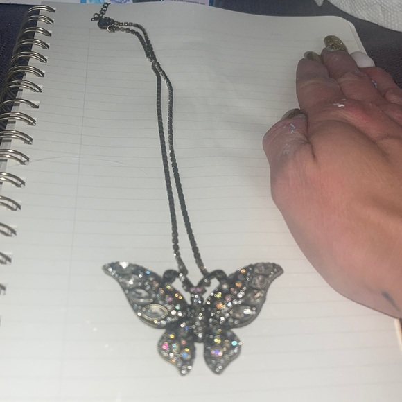 Rustic Butterfly Necklace With Rhinestone Chain - Picture 1 of 4